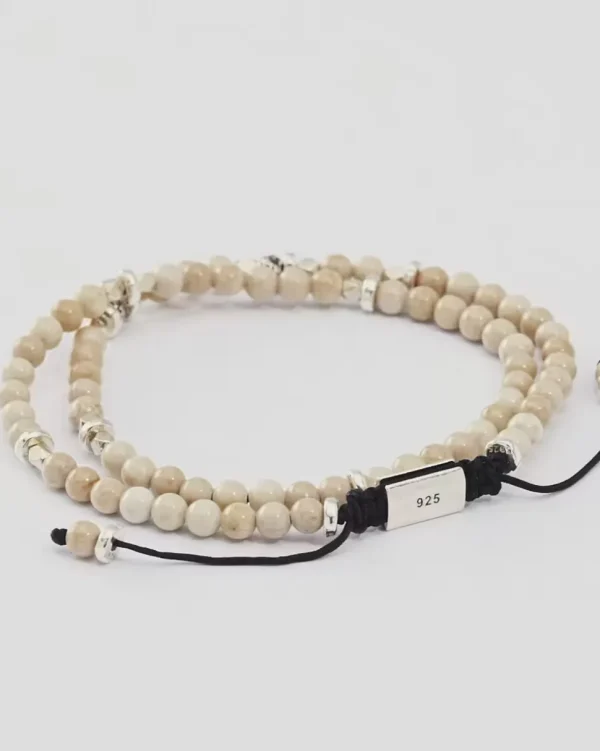 Bone Sterling Beaded Double Pull Cord Bracelet