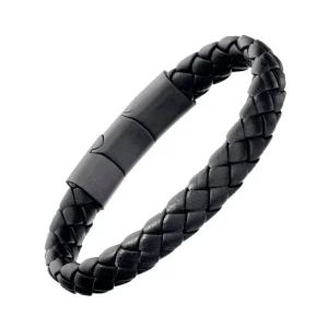 Braided Girth Leather Bracelet Steel
