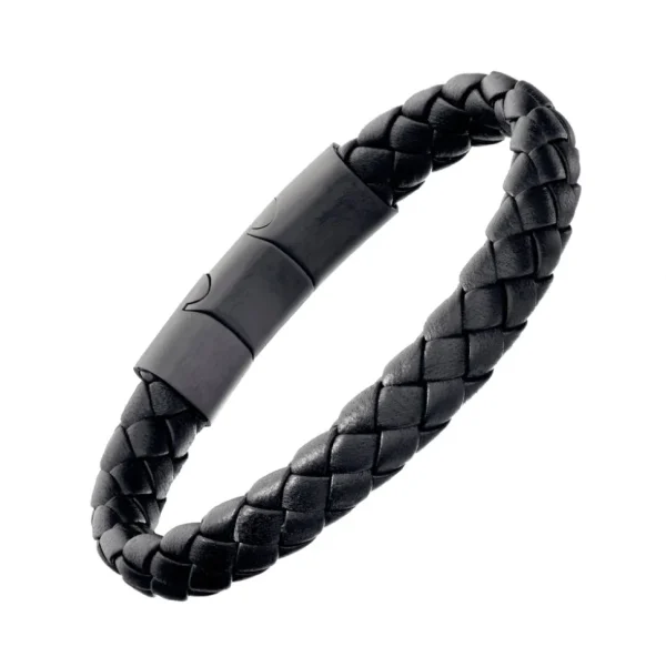 Braided Girth Leather Bracelet Steel