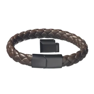 Braided Girth Leather Bracelet Steel