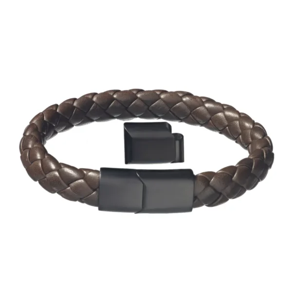 Braided Girth Leather Bracelet Steel