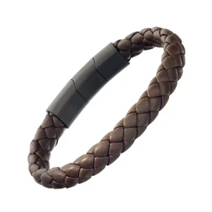 Braided Girth Leather Bracelet Steel