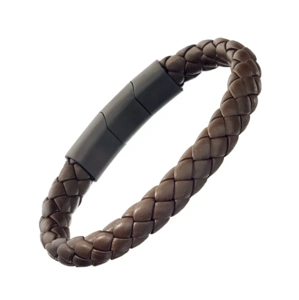 Braided Girth Leather Bracelet Steel