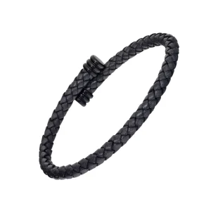 Braided Leather Bracelet with Flexible Spring Fit