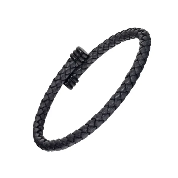 Braided Leather Bracelet with Flexible Spring Fit