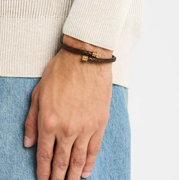 Braided Leather Bracelet with Flexible Spring Fit