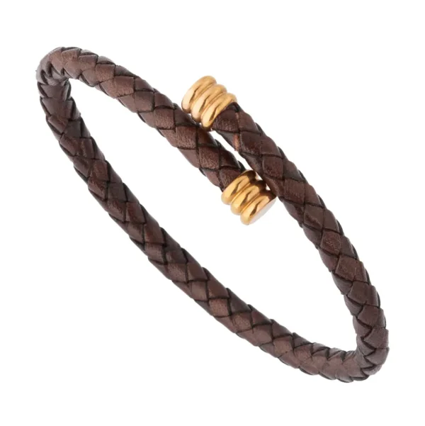 Braided Leather Bracelet with Flexible Spring Fit