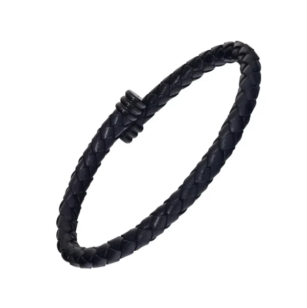 Braided Leather Bracelet with Flexible Spring Fit