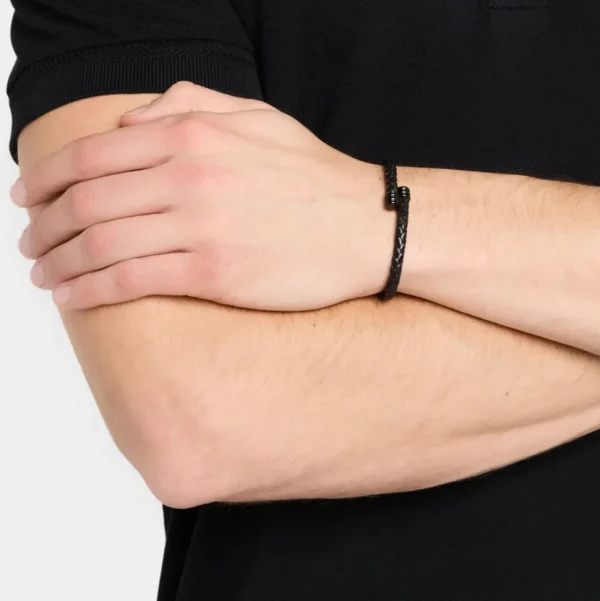 Braided Leather Bracelet with Flexible Spring Fit
