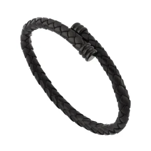 Braided Leather Bracelet with Flexible Spring Fit