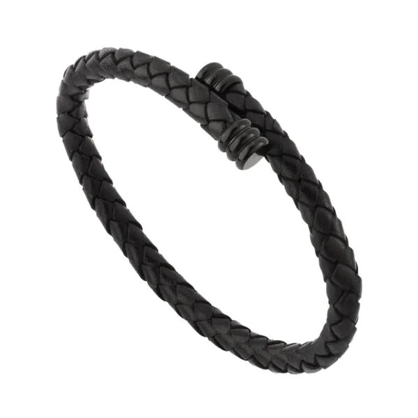 Braided Leather Bracelet with Flexible Spring Fit