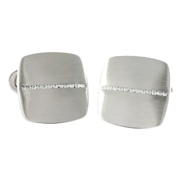 Brushed Soft Square Sterling Silver Cufflinks with Diamonds I Jan Leslie