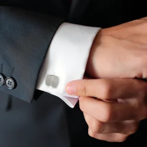 Brushed Soft Square Sterling Silver Cufflinks with Diamonds I Jan Leslie