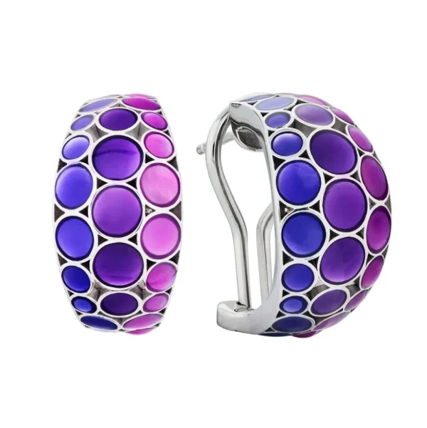 Bubble Gemstone Sterling Crescent Earrings