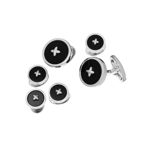 Button Onyx Sterling Cufflinks & Studs