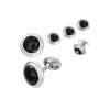 Cabochon Border Sterling Cufflinks & Studs