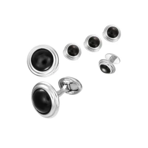 Cabochon Border Sterling Cufflinks & Studs