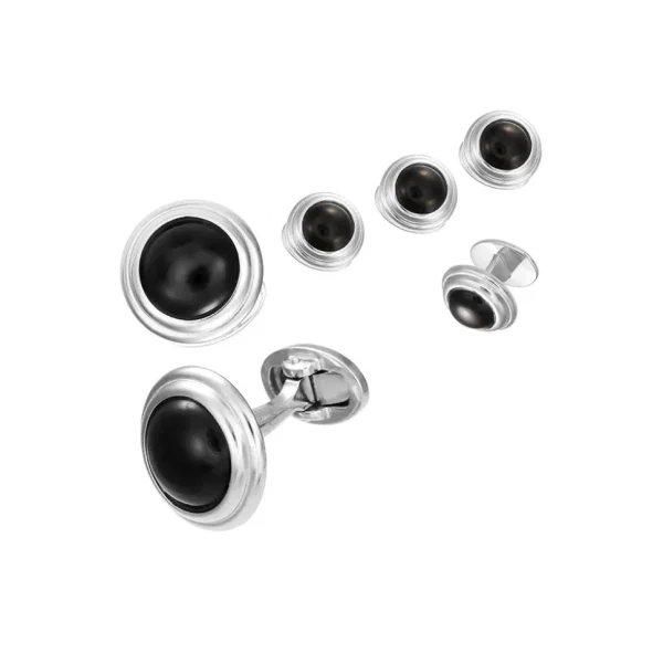 Cabochon Border Sterling Cufflinks & Studs