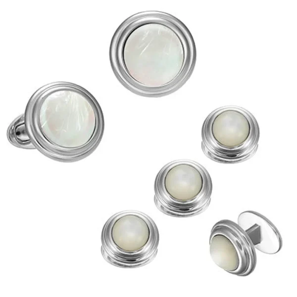 Cabochon Border Sterling Cufflinks & Studs