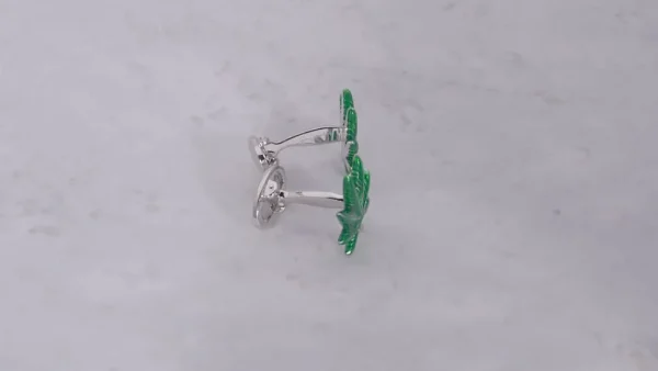 Cannabis Green Enamel Leaf Sterling Cufflinks