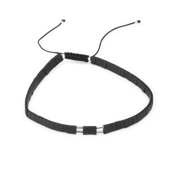 Chiclet Sterling Beaded Pull Cord Bracelet