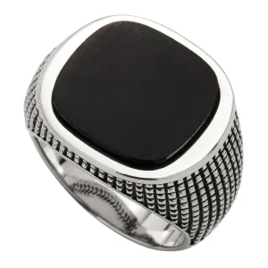 Cross Etched Black Onyx Sterling Silver Ring