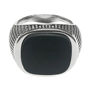 Cross Etched Black Onyx Sterling Silver Ring