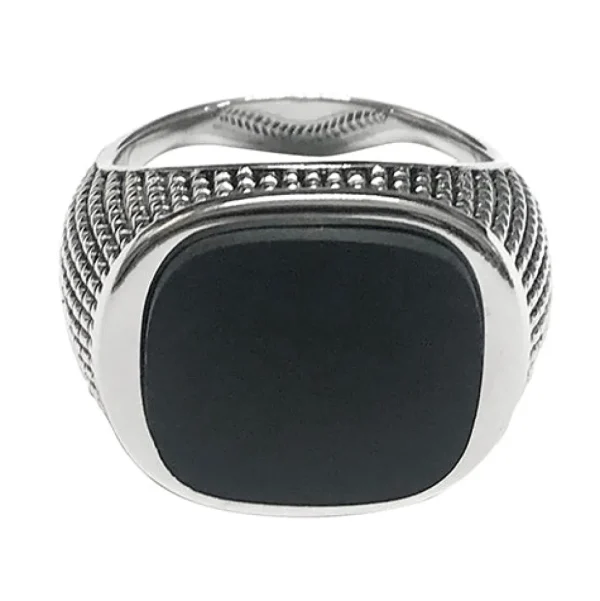 Cross Etched Black Onyx Sterling Silver Ring