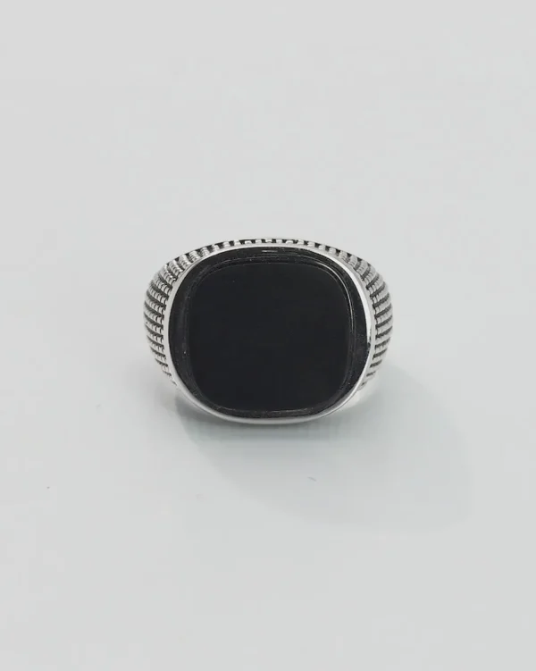Cross Etched Black Onyx Sterling Silver Ring