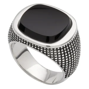 Cross Etched Black Onyx Sterling Silver Ring