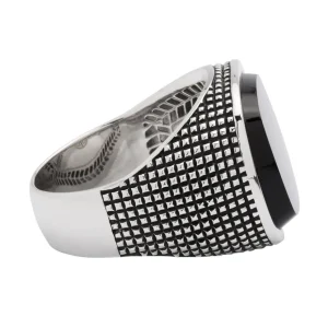 Cross Etched Black Onyx Sterling Silver Ring