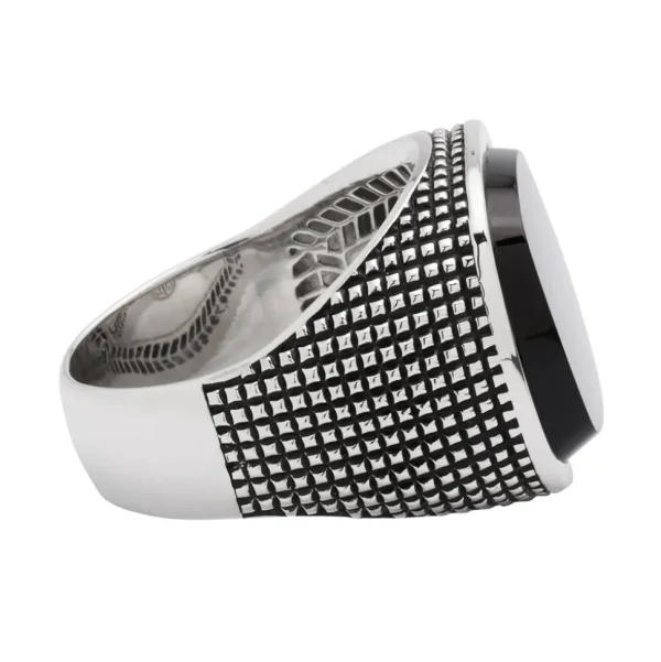 Cross Etched Black Onyx Sterling Silver Ring