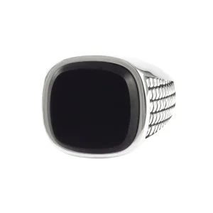 Cross Etched Black Onyx Sterling Silver Ring