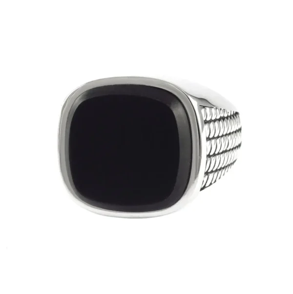 Cross Etched Black Onyx Sterling Silver Ring