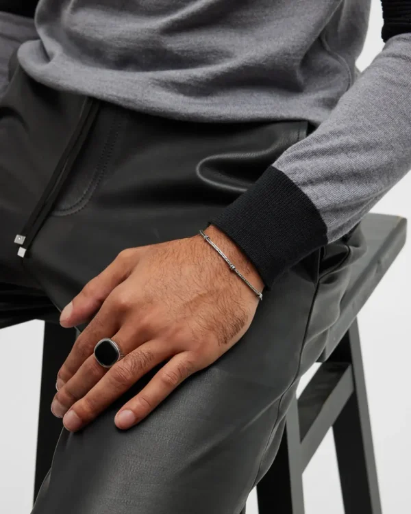 Cross Etched Black Onyx Sterling Silver Ring