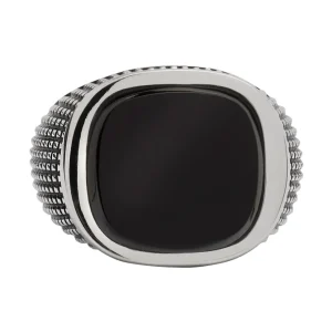 Cross Etched Black Onyx Sterling Silver Ring