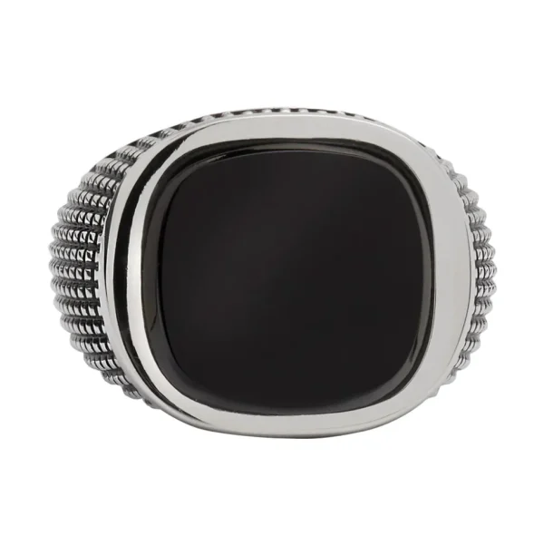 Cross Etched Black Onyx Sterling Silver Ring
