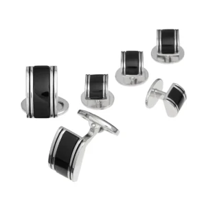 Curved Rectangle Sterling Cufflinks & Studs