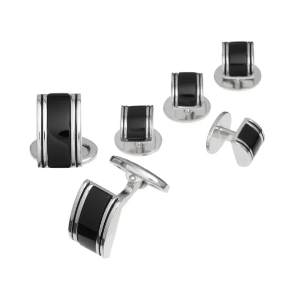 Curved Rectangle Sterling Cufflinks & Studs