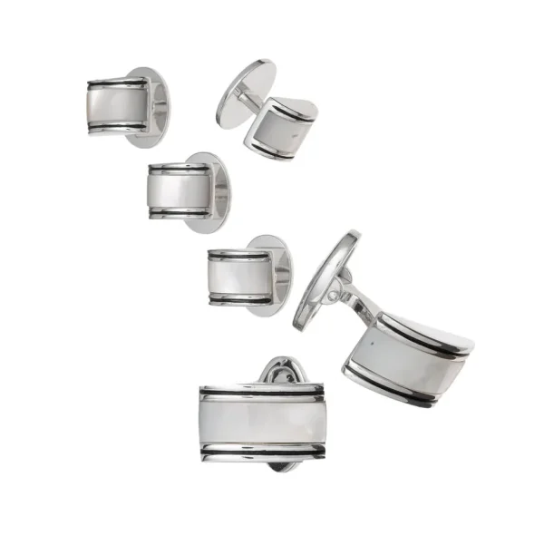 Curved Rectangle Sterling Cufflinks & Studs