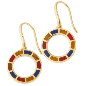Dash Circle Multicolor Gemstone Gold Vermeil Sterling Drop Earrings