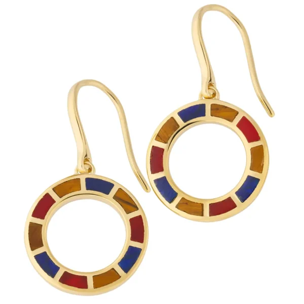 Dash Circle Multicolor Gemstone Gold Vermeil Sterling Drop Earrings