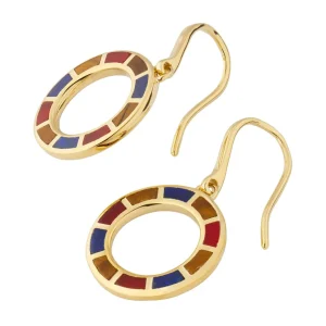 Dash Circle Multicolor Gemstone Gold Vermeil Sterling Drop Earrings