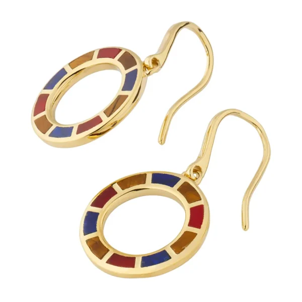 Dash Circle Multicolor Gemstone Gold Vermeil Sterling Drop Earrings