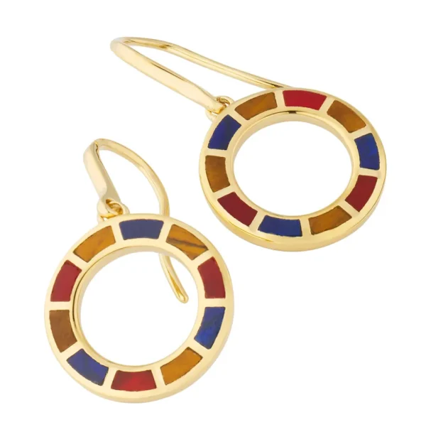 Dash Circle Multicolor Gemstone Gold Vermeil Sterling Drop Earrings