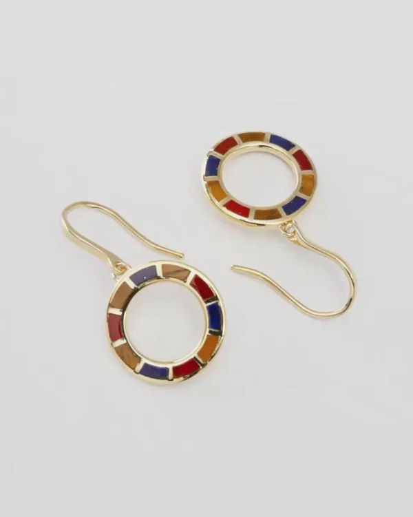 Dash Circle Multicolor Gemstone Gold Vermeil Sterling Drop Earrings