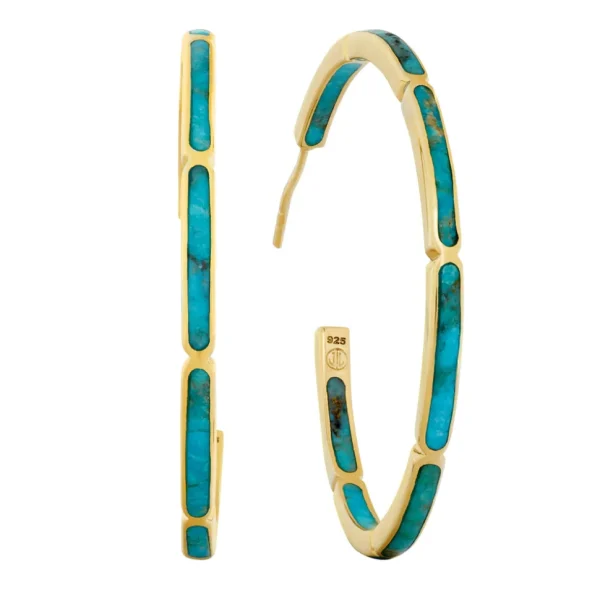 Dash Gemstone Dual Inlay Gold Vermeil Sterling Hoop Earrings