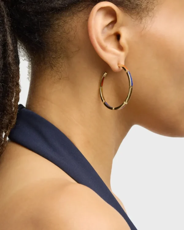 Dash Gemstone Dual Inlay Gold Vermeil Sterling Hoop Earrings