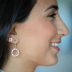 Dash Loop Circle Drop Gemstone Sterling Silver Earrings