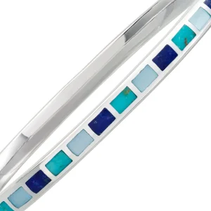 Dash Rectangle Tonal Blue Gemstone Mix Sterling Silver Bracelet